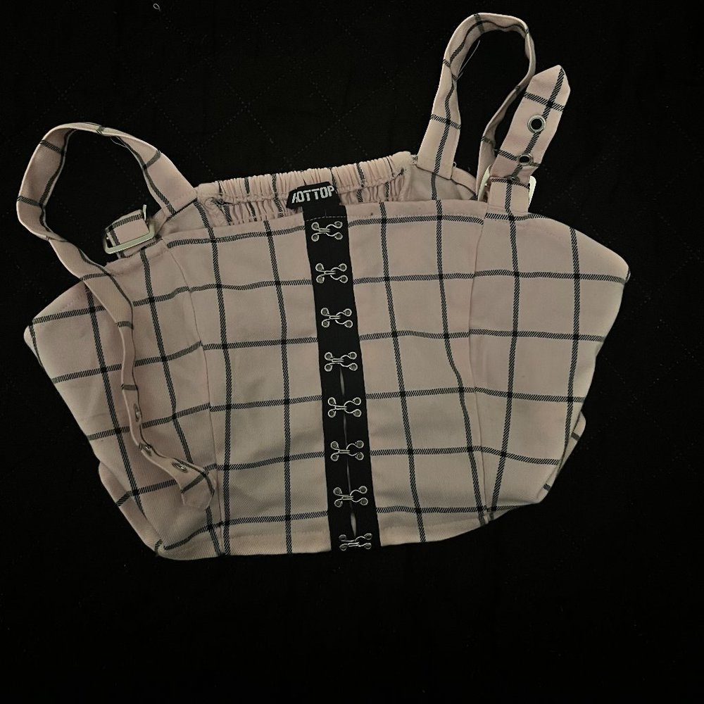 Pink Hook Eye Plaid Crop Top